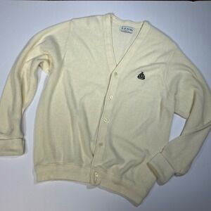 IZOD Cardigan Sweater V-Neck Button Front Classic Logo Cream Mens Size‎ L